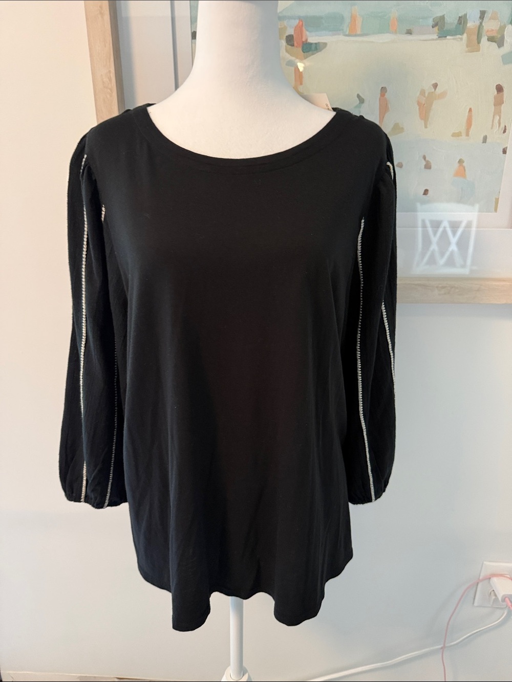 NWT 🌸 J Jill Black Long-Sleeve Top with Sleeve Trim Size Large